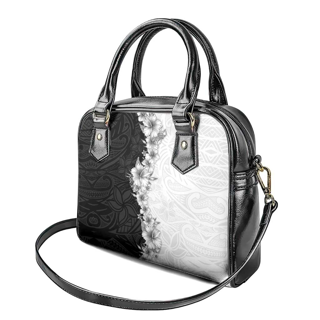 Hawaii Hibiscus Flowers Shoulder Handbag Grayscale Polynesian Pattern