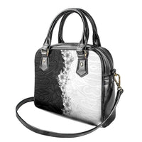 Hawaii Hibiscus Flowers Shoulder Handbag Grayscale Polynesian Pattern