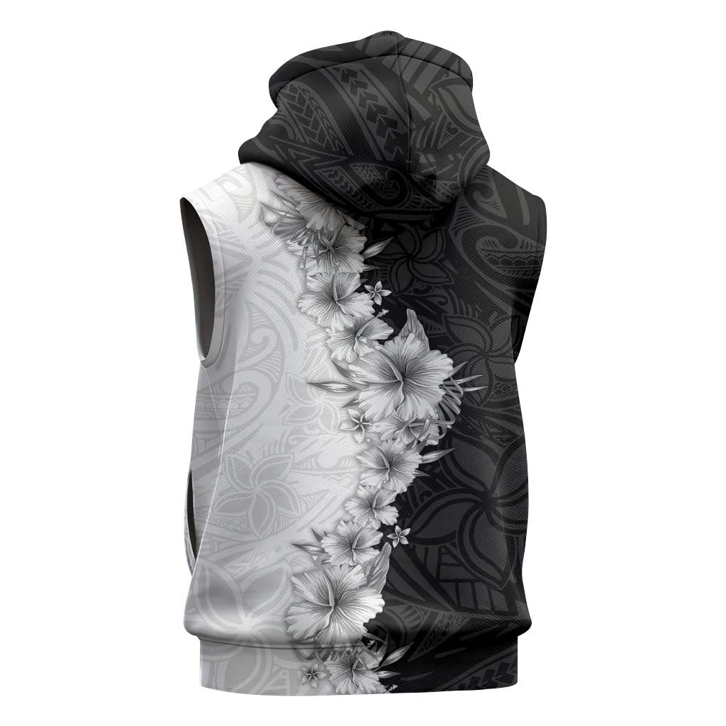 Hawaii Hibiscus Flowers Sleeveless Hoodie Grayscale Polynesian Pattern LT05 - Polynesian Pride