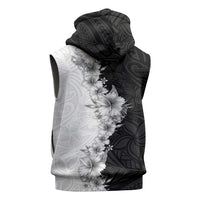 Hawaii Hibiscus Flowers Sleeveless Hoodie Grayscale Polynesian Pattern LT05 - Polynesian Pride