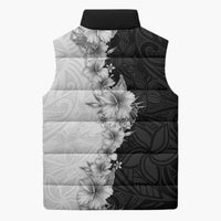 Hawaii Hibiscus Flowers Sleeveless Puffer Jacket Grayscale Polynesian Pattern
