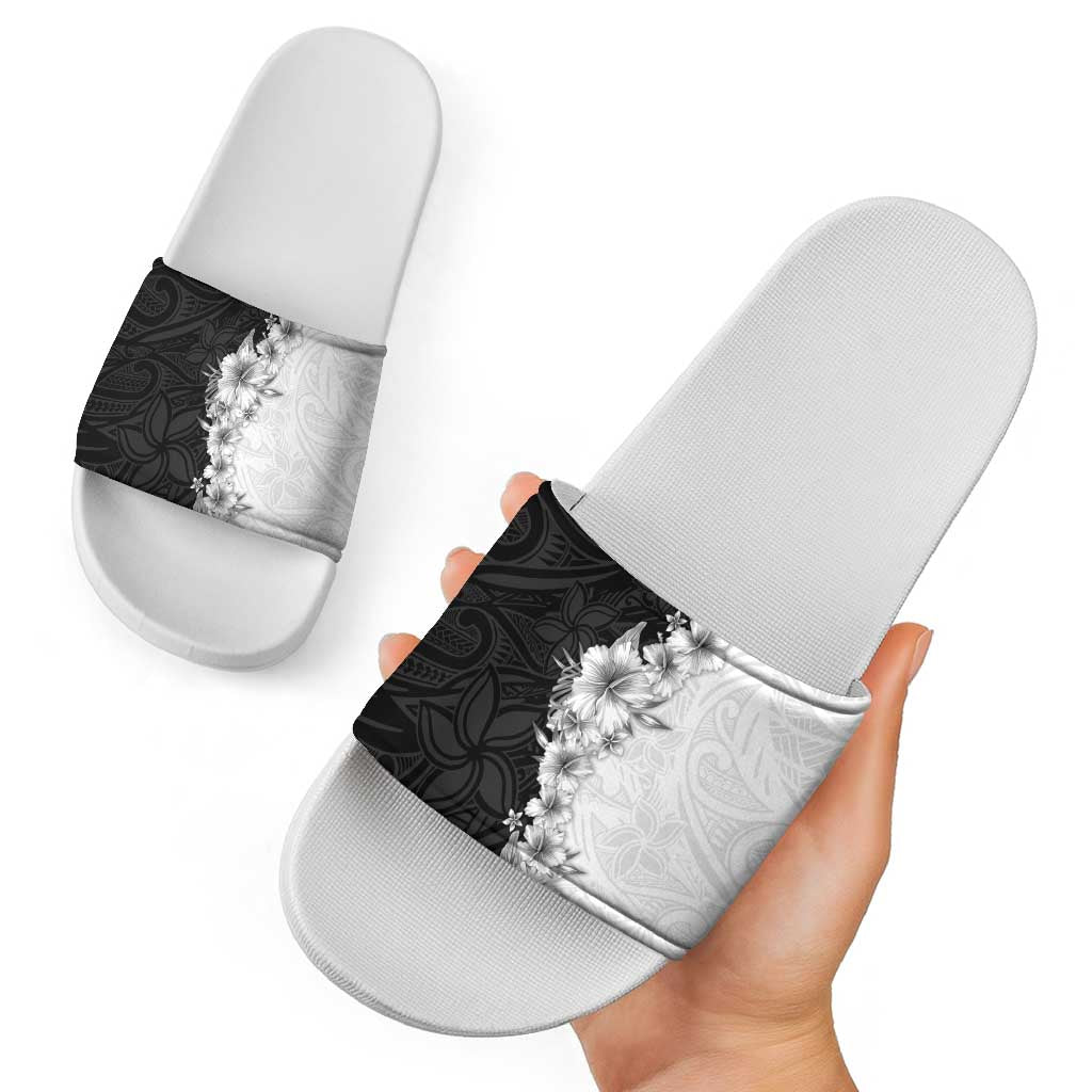 Hawaii Hibiscus Flowers Slide Sandals Grayscale Polynesian Pattern LT05 - Polynesian Pride