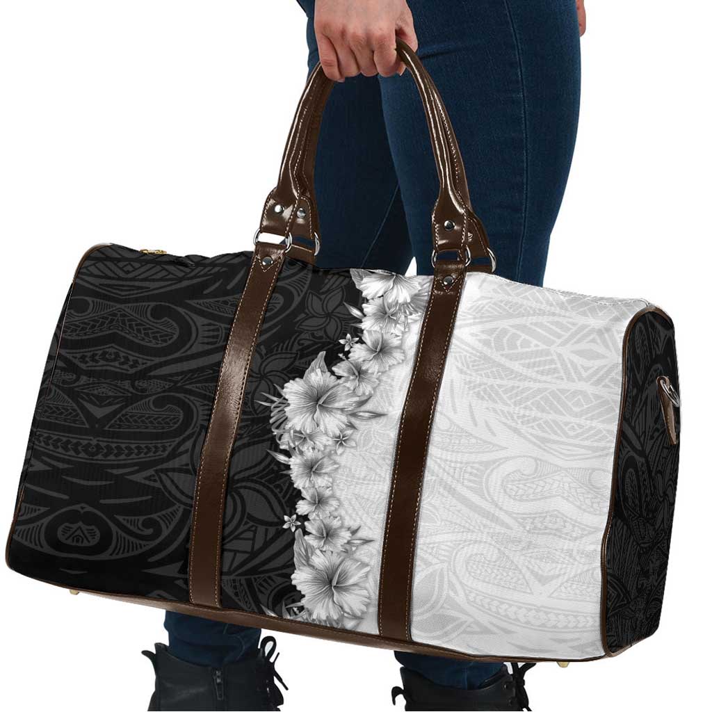 Hawaii Hibiscus Flowers Travel Bag Grayscale Polynesian Pattern