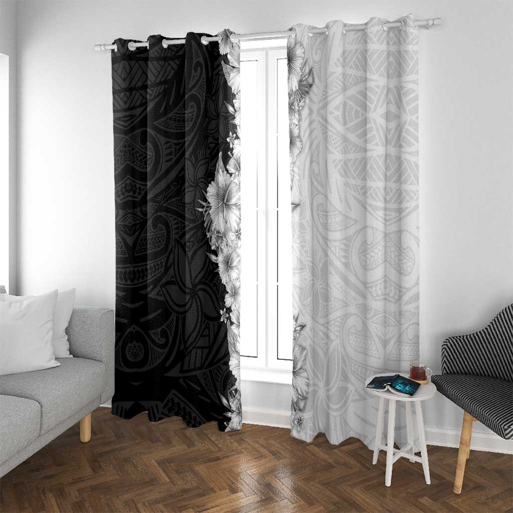 Hawaii Hibiscus Flowers Window Curtain Grayscale Polynesian Pattern LT05 With Grommets Black - Polynesian Pride