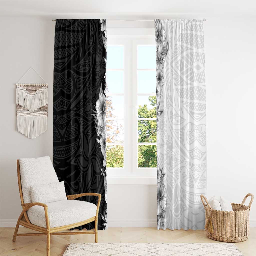 Hawaii Hibiscus Flowers Window Curtain Grayscale Polynesian Pattern LT05 - Polynesian Pride