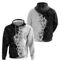 Hawaii Hibiscus Flowers Zip Hoodie Grayscale Polynesian Pattern LT05 - Polynesian Pride