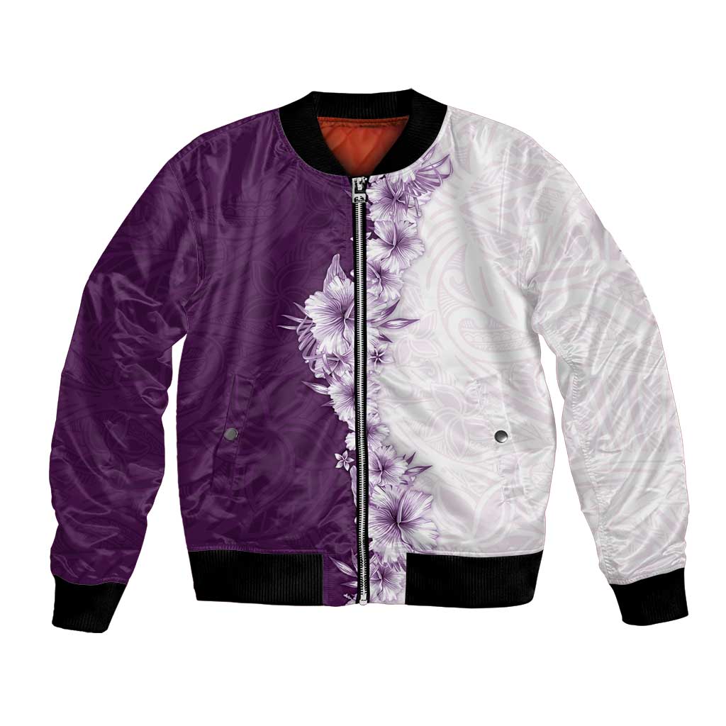 Hawaii Hibiscus Flowers Bomber Jacket Purple Polynesian Pattern LT05 Unisex Purple - Polynesian Pride