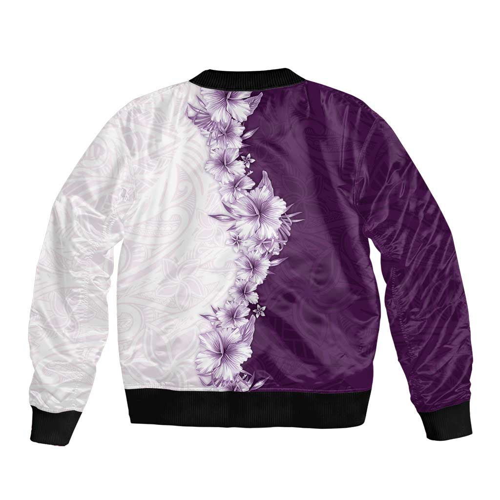 Hawaii Hibiscus Flowers Bomber Jacket Purple Polynesian Pattern LT05 - Polynesian Pride