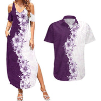 Hawaii Hibiscus Flowers Couples Matching Summer Maxi Dress and Hawaiian Shirt Purple Polynesian Pattern