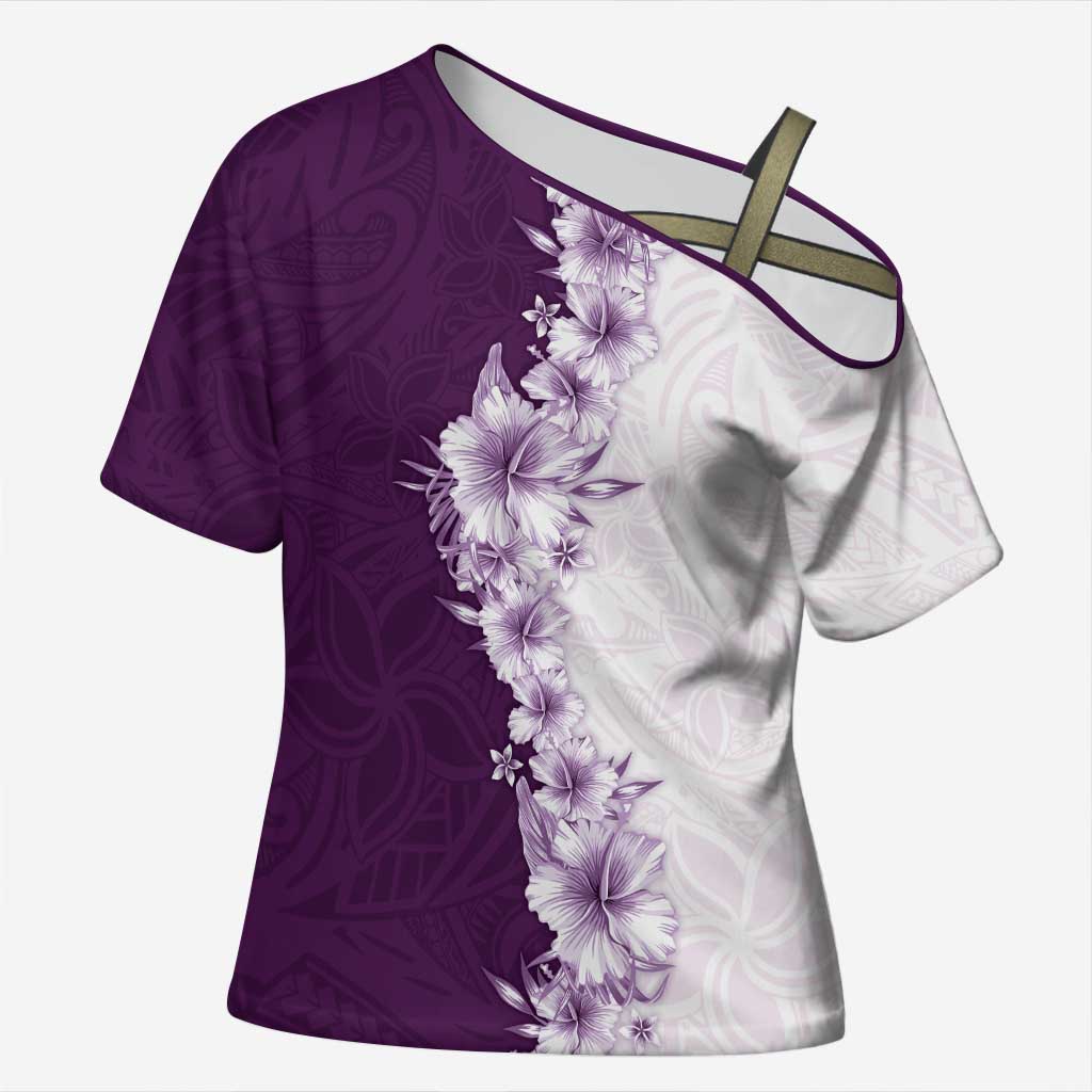 Hawaii Hibiscus Flowers Cross Shoulder Shirt Purple Polynesian Pattern LT05 Female Purple - Polynesian Pride