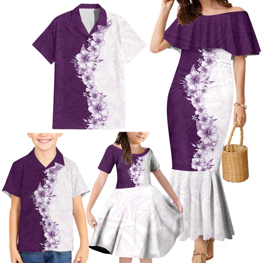 Hawaii Hibiscus Flowers Family Matching Mermaid Dress and Hawaiian Shirt Purple Polynesian Pattern LT05 - Polynesian Pride