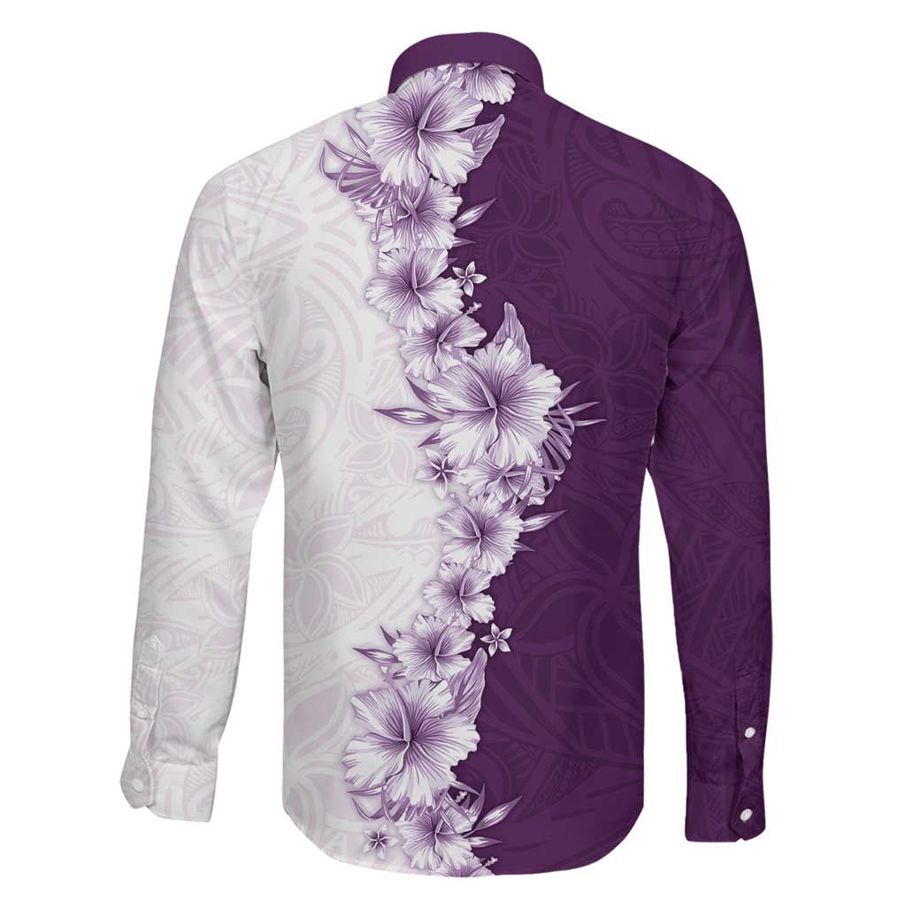 Hawaii Hibiscus Flowers Family Matching Off The Shoulder Long Sleeve Dress and Hawaiian Shirt Purple Polynesian Pattern LT05 - Polynesian Pride