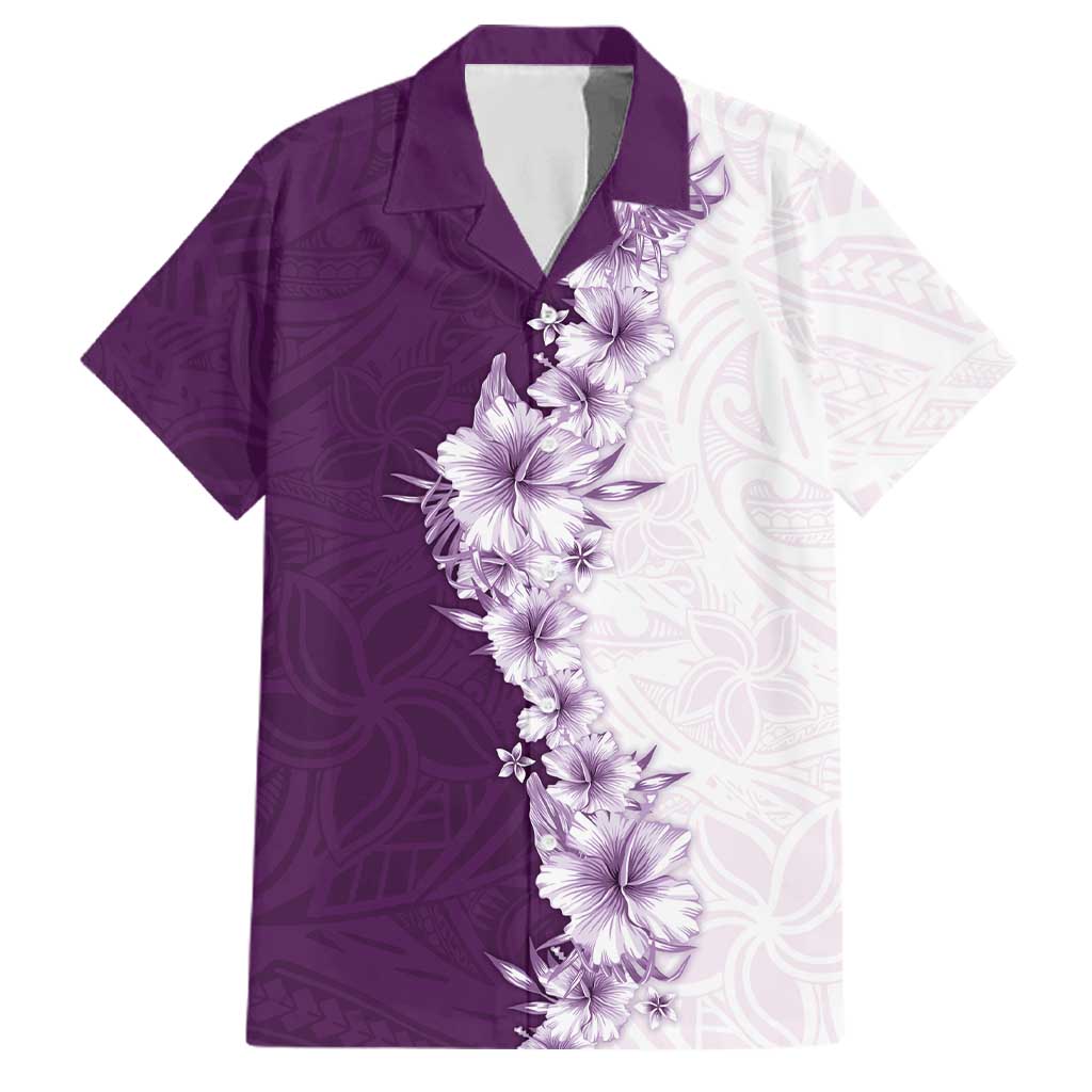 Hawaii Hibiscus Flowers Family Matching Off Shoulder Maxi Dress and Hawaiian Shirt Purple Polynesian Pattern LT05 Dad's Shirt - Short Sleeve Purple - Polynesian Pride