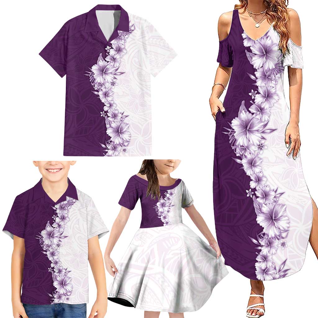 Hawaii Hibiscus Flowers Family Matching Summer Maxi Dress and Hawaiian Shirt Purple Polynesian Pattern LT05 - Polynesian Pride