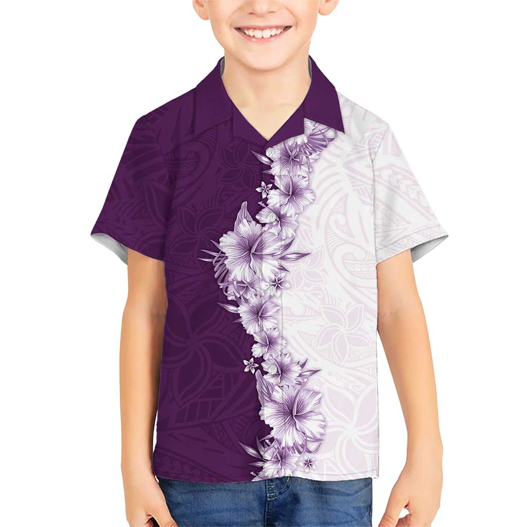 Hawaii Hibiscus Flowers Kid Hawaiian Shirt Purple Polynesian Pattern LT05 Kid Purple - Polynesian Pride