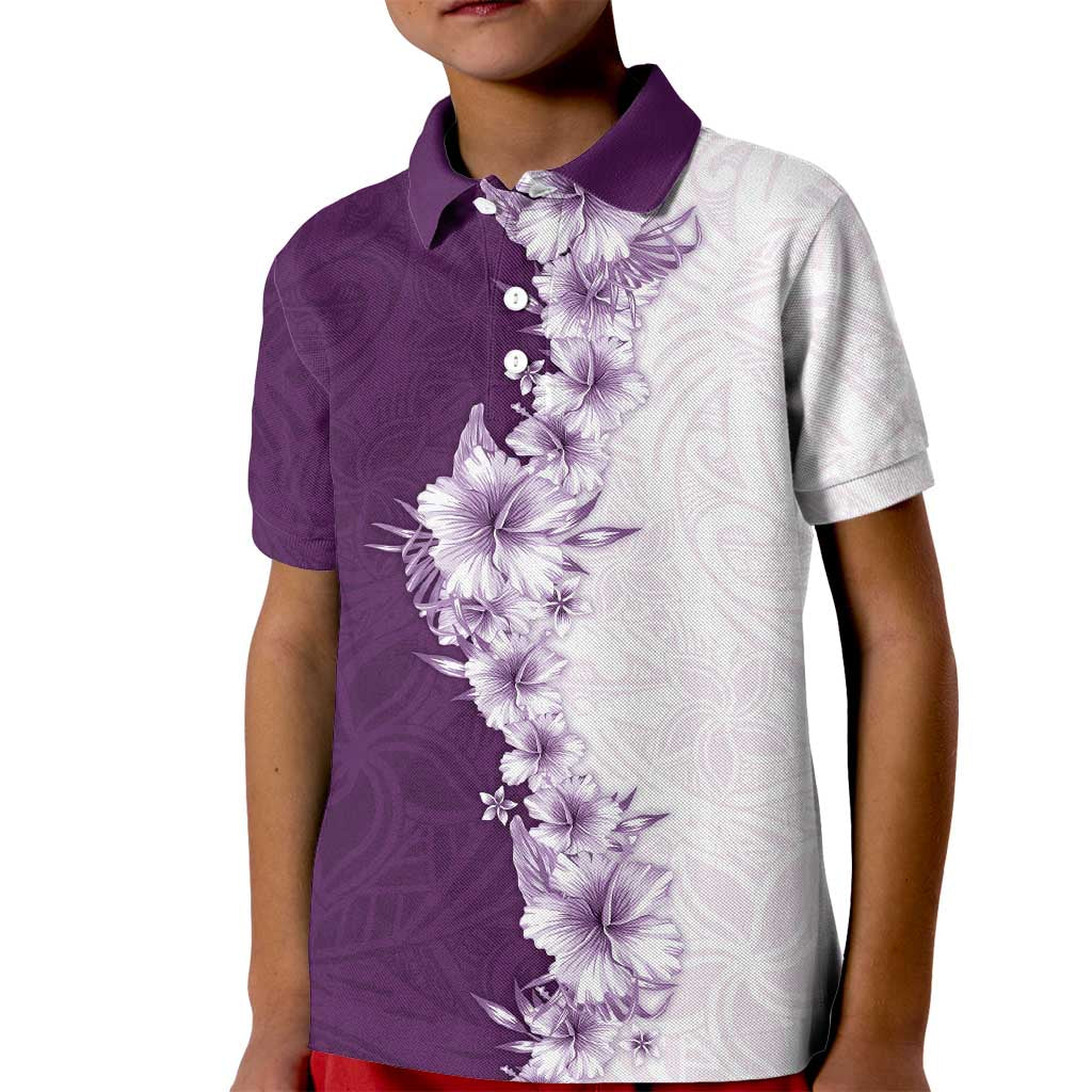 Hawaii Hibiscus Flowers Kid Polo Shirt Purple Polynesian Pattern
