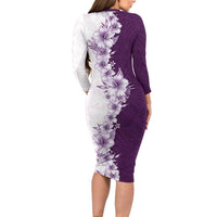 Hawaii Hibiscus Flowers Long Sleeve Bodycon Dress Purple Polynesian Pattern LT05 - Polynesian Pride