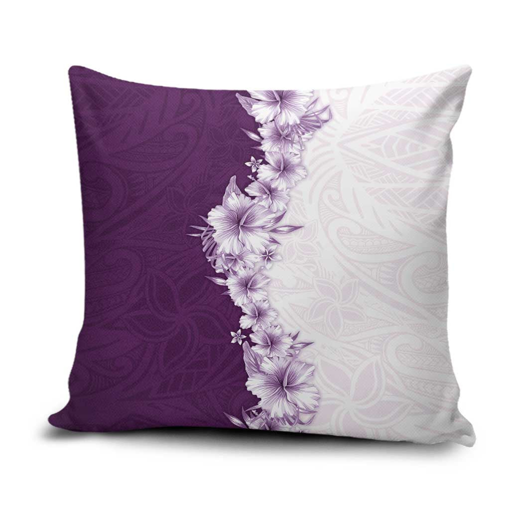 Hawaii Hibiscus Flowers Pillow Cover Purple Polynesian Pattern
