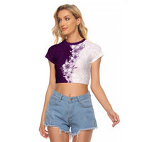 Hawaii Hibiscus Flowers Raglan Cropped T Shirt Purple Polynesian Pattern
