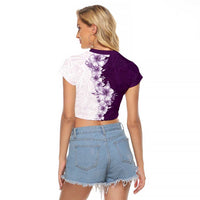 Hawaii Hibiscus Flowers Raglan Cropped T Shirt Purple Polynesian Pattern