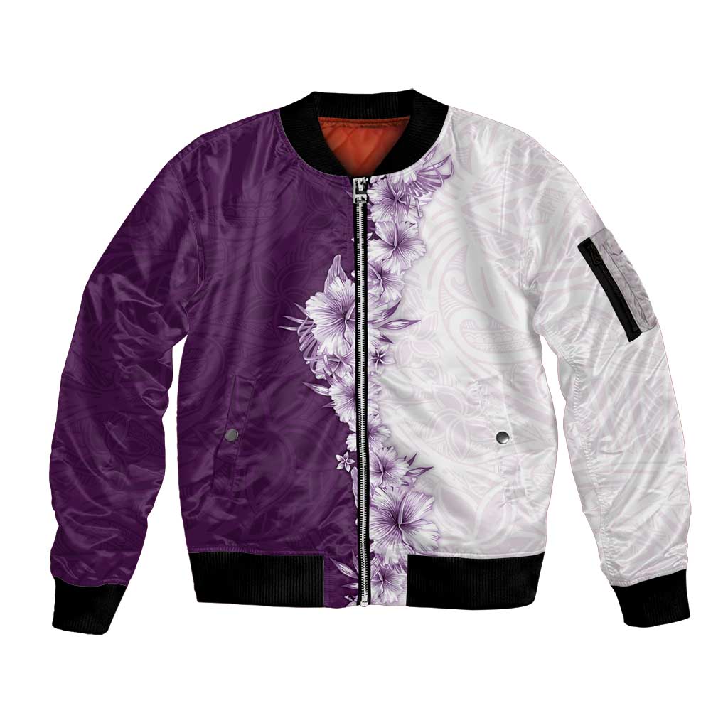 Hawaii Hibiscus Flowers Sleeve Zip Bomber Jacket Purple Polynesian Pattern LT05 Unisex Purple - Polynesian Pride