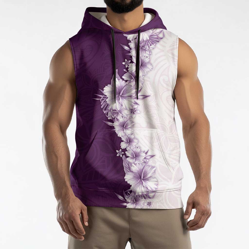 Hawaii Hibiscus Flowers Sleeveless Hoodie Purple Polynesian Pattern LT05 - Polynesian Pride