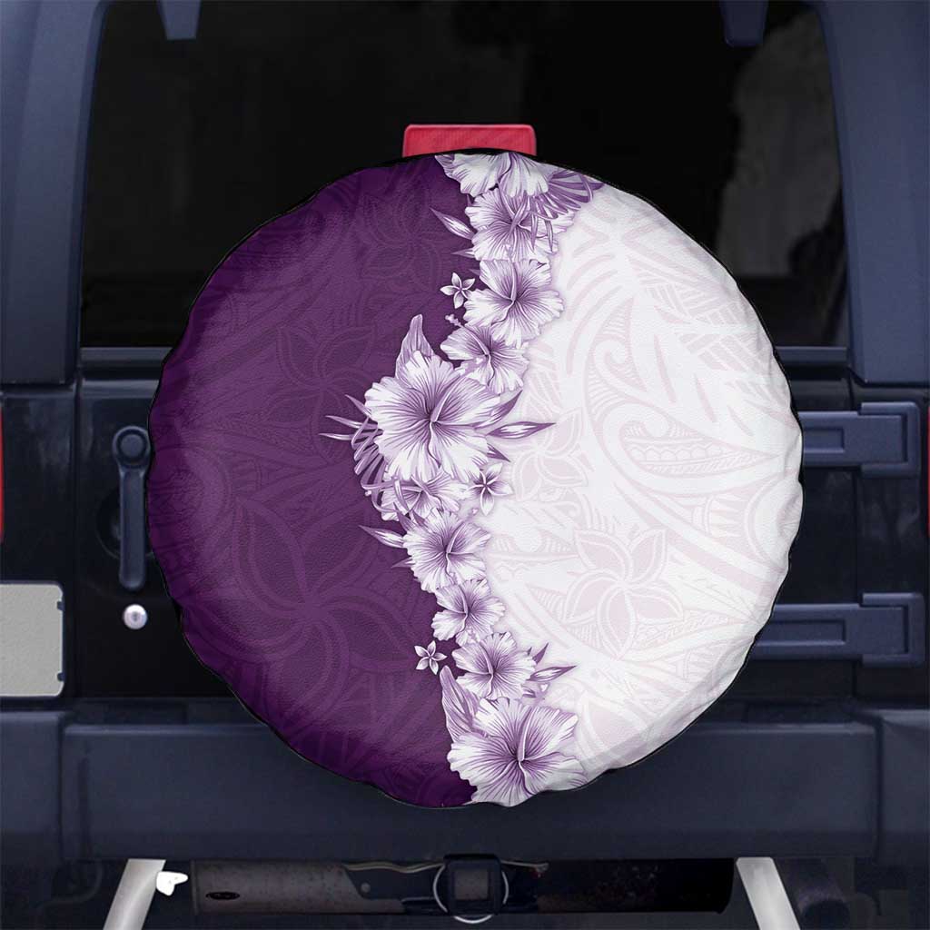 Hawaii Hibiscus Flowers Spare Tire Cover Purple Polynesian Pattern