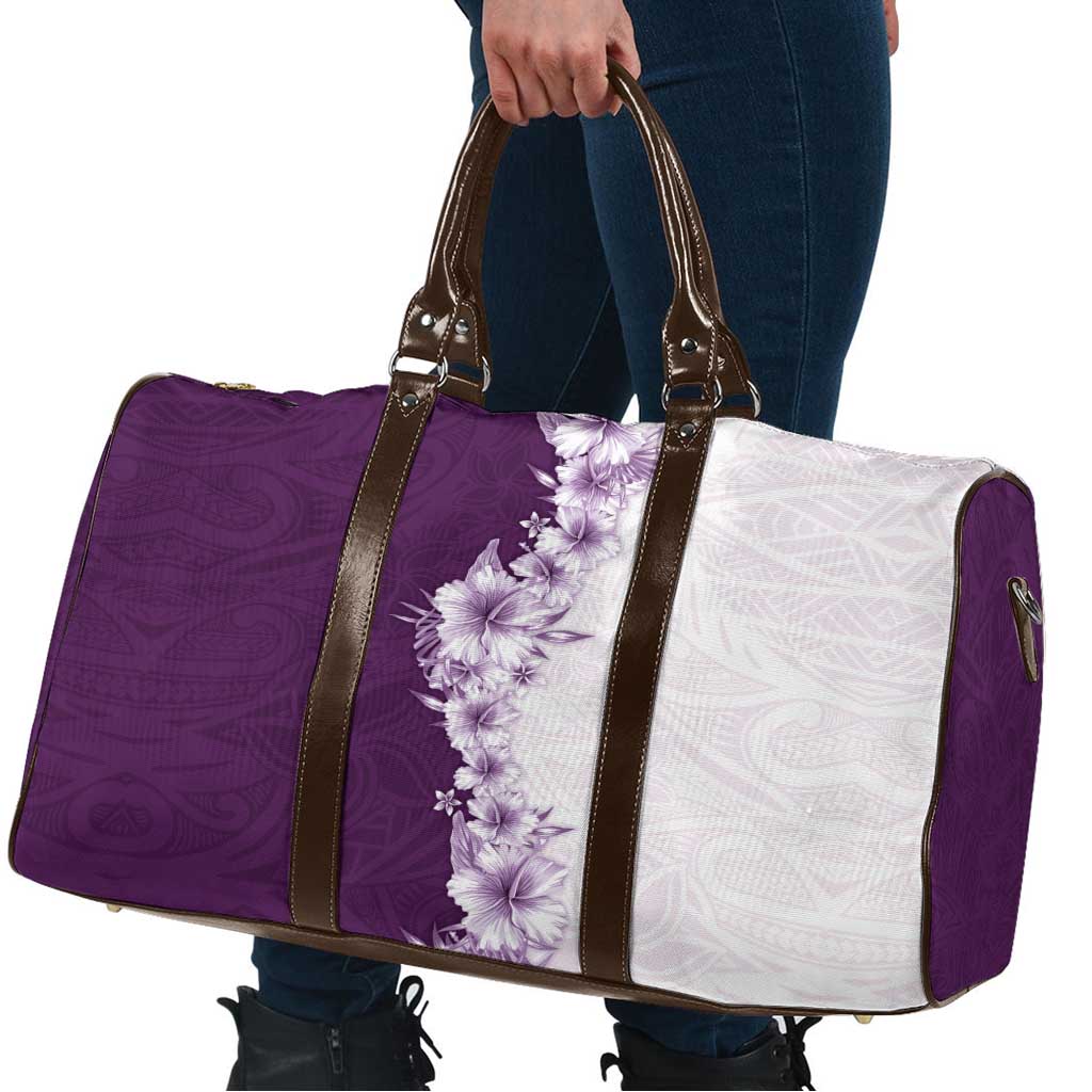 Hawaii Hibiscus Flowers Travel Bag Purple Polynesian Pattern