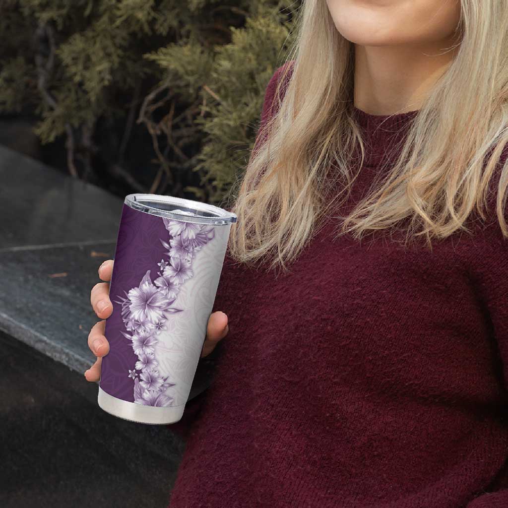 Hawaii Hibiscus Flowers Tumbler Cup Purple Polynesian Pattern