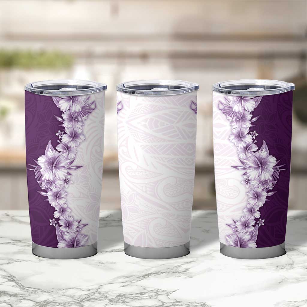 Hawaii Hibiscus Flowers Tumbler Cup Purple Polynesian Pattern