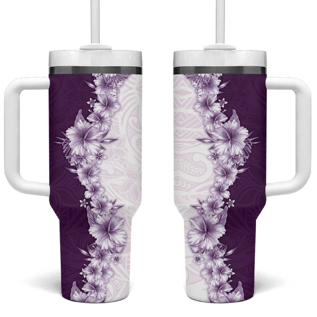 Hawaii Hibiscus Flowers Tumbler With Handle Purple Polynesian Pattern LT05 One Size: 40 oz Purple - Polynesian Pride