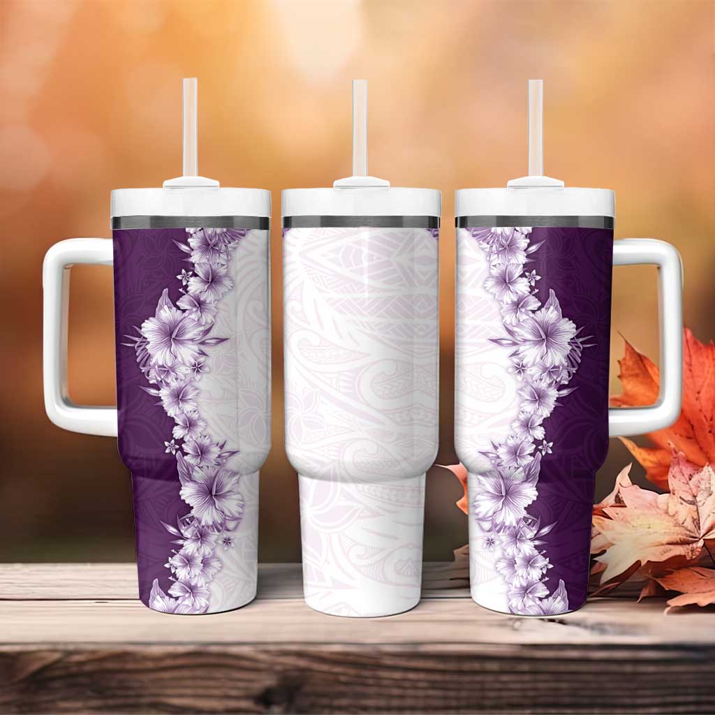 Hawaii Hibiscus Flowers Tumbler With Handle Purple Polynesian Pattern LT05 - Polynesian Pride