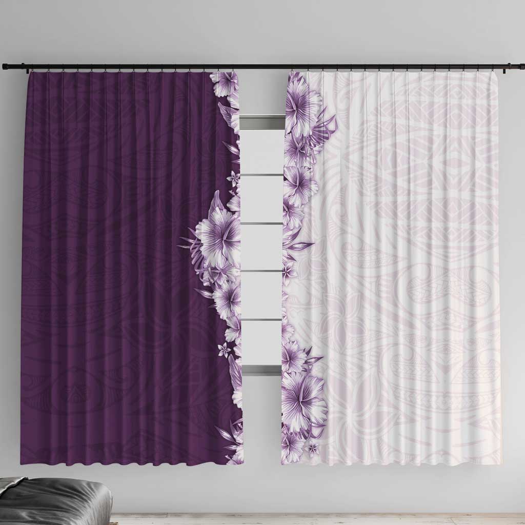 Hawaii Hibiscus Flowers Window Curtain Purple Polynesian Pattern