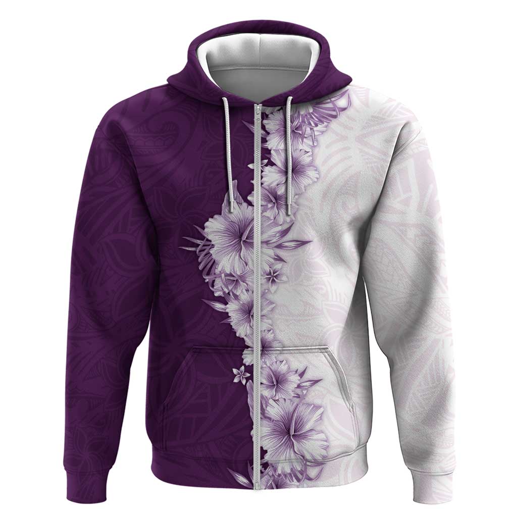 Hawaii Hibiscus Flowers Zip Hoodie Purple Polynesian Pattern LT05 Zip Hoodie Purple - Polynesian Pride