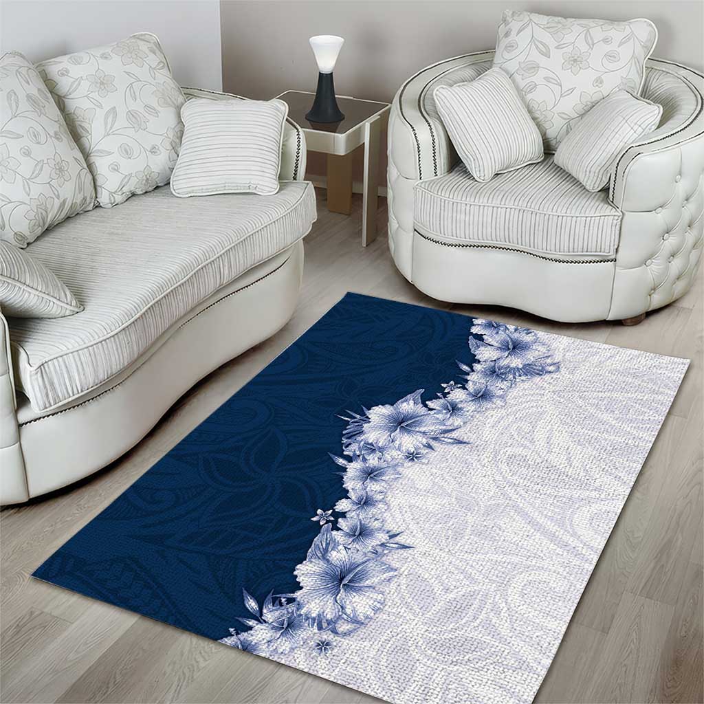 Hawaii Hibiscus Flowers Area Rug Blue Polynesian Pattern LT05 - Polynesian Pride