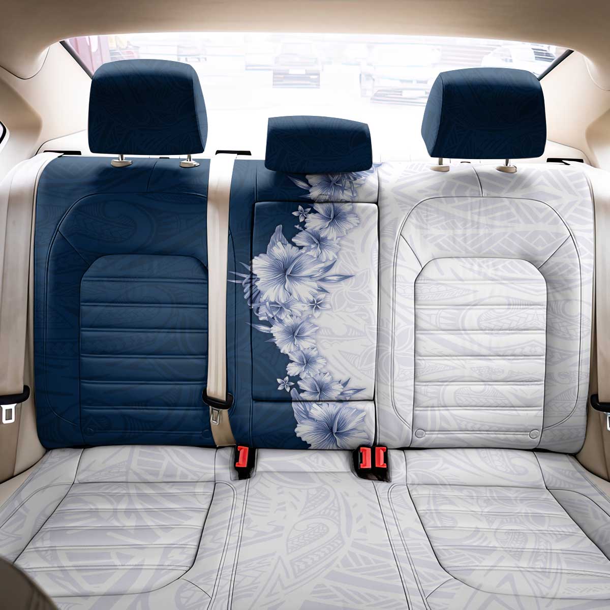 Hawaii Hibiscus Flowers Back Car Seat Cover Blue Polynesian Pattern