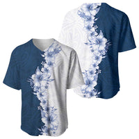 Hawaii Hibiscus Flowers Baseball Jersey Blue Polynesian Pattern