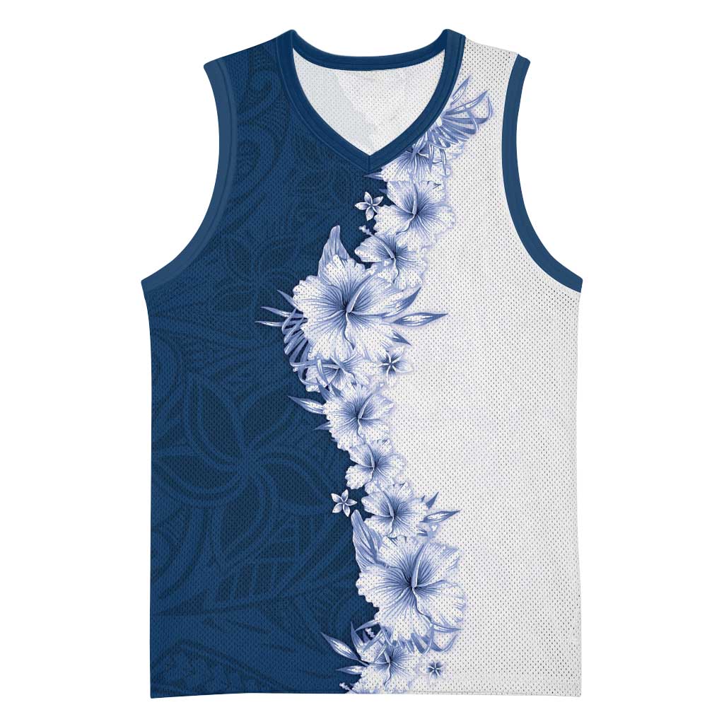 Hawaii Hibiscus Flowers Basketball Jersey Blue Polynesian Pattern LT05 Unisex Blue - Polynesian Pride
