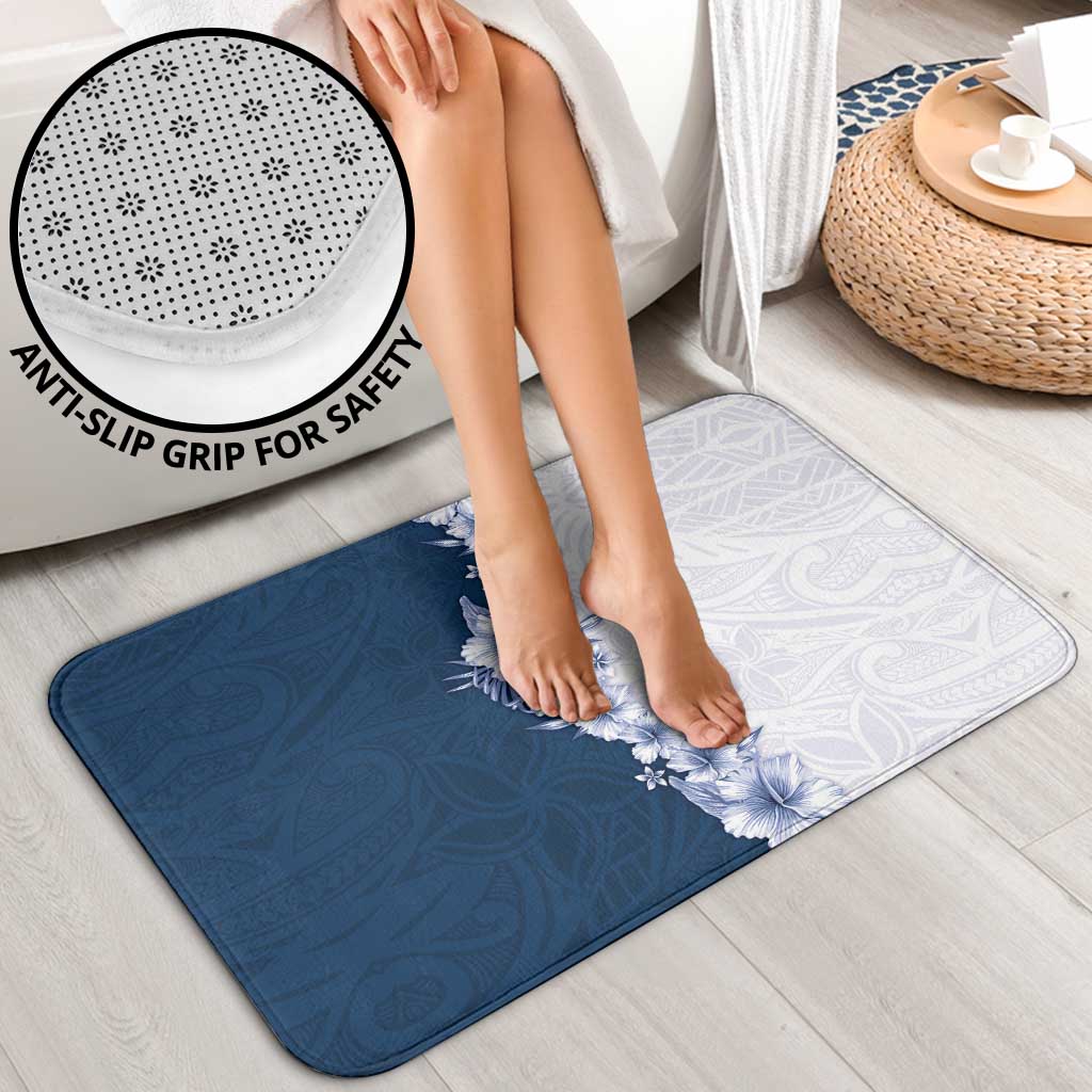 Hawaii Hibiscus Flowers Bathroom Set Blue Polynesian Pattern