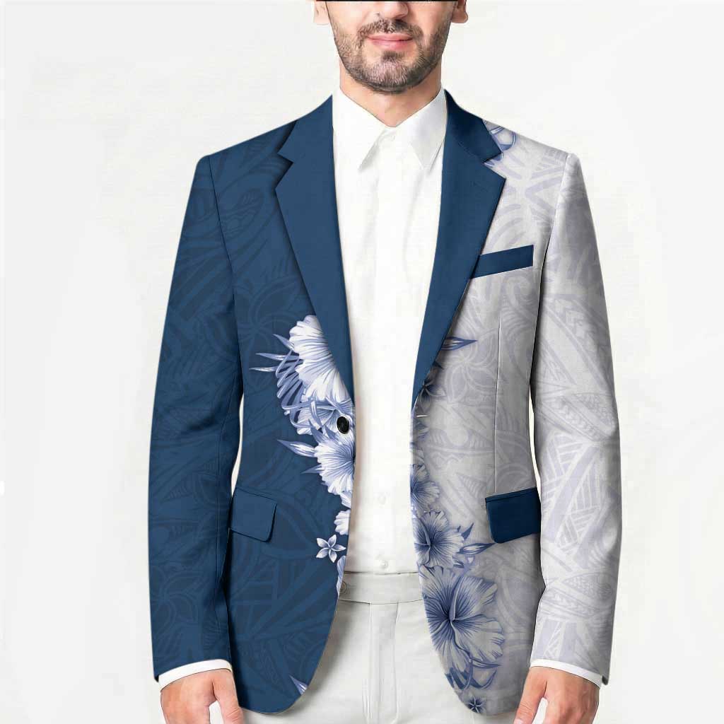 Hawaii Hibiscus Flowers Blazer Blue Polynesian Pattern