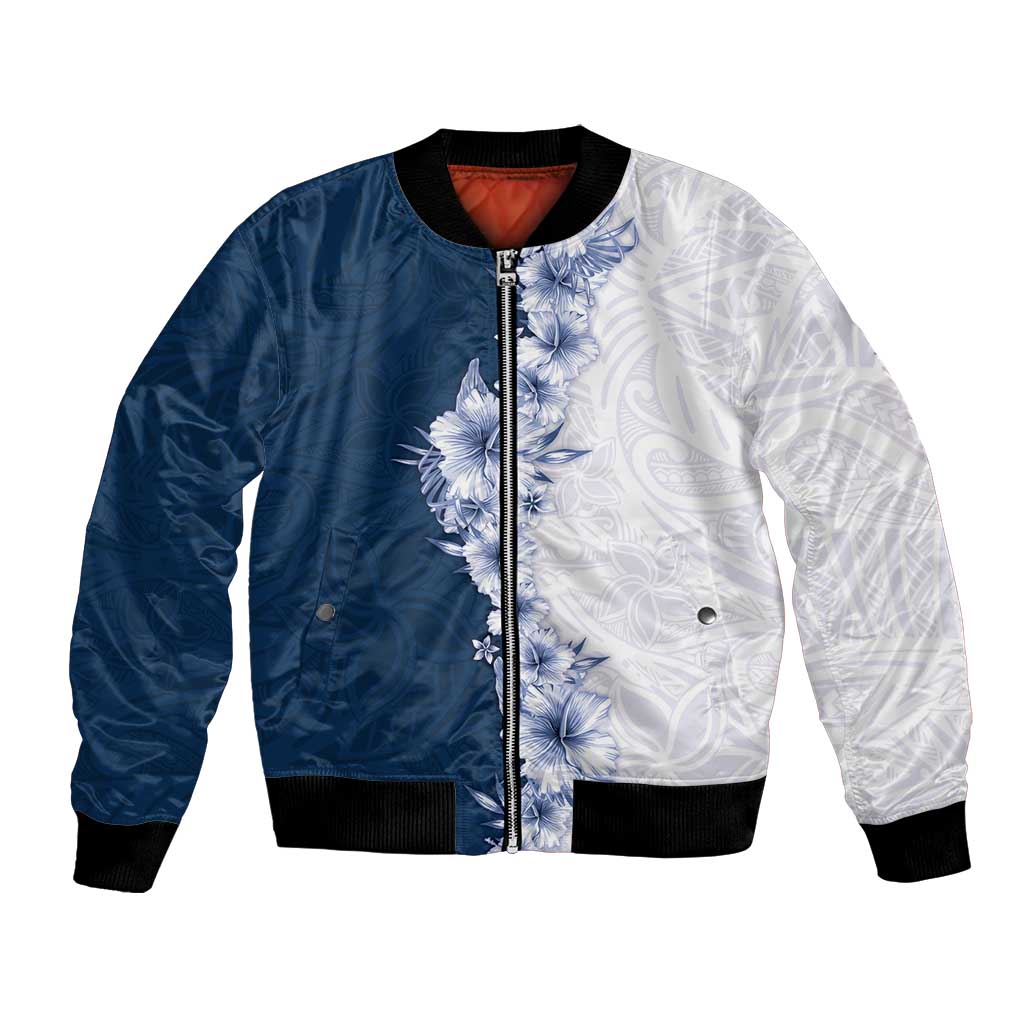 Hawaii Hibiscus Flowers Bomber Jacket Blue Polynesian Pattern LT05 Unisex Blue - Polynesian Pride