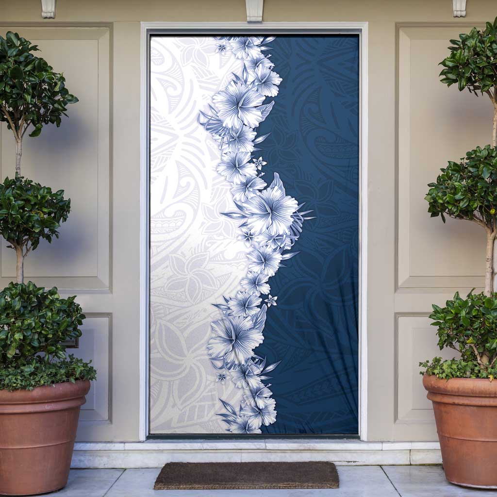 Hawaii Hibiscus Flowers Door Cover Blue Polynesian Pattern LT05 Blue - Polynesian Pride