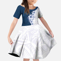 Hawaii Hibiscus Flowers Family Matching Off Shoulder Maxi Dress and Hawaiian Shirt Blue Polynesian Pattern