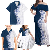 Hawaii Hibiscus Flowers Family Matching Off Shoulder Maxi Dress and Hawaiian Shirt Blue Polynesian Pattern