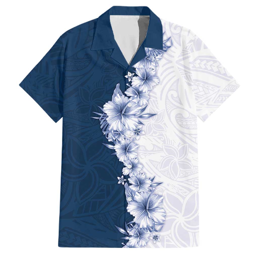 Hawaii Hibiscus Flowers Family Matching Off Shoulder Maxi Dress and Hawaiian Shirt Blue Polynesian Pattern