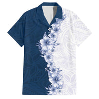 Hawaii Hibiscus Flowers Family Matching Off Shoulder Maxi Dress and Hawaiian Shirt Blue Polynesian Pattern