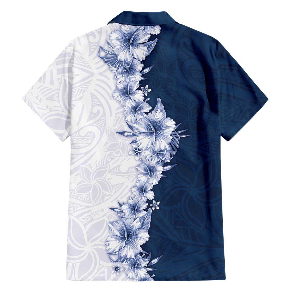 Hawaii Hibiscus Flowers Family Matching Off Shoulder Maxi Dress and Hawaiian Shirt Blue Polynesian Pattern