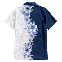 Hawaii Hibiscus Flowers Family Matching Off Shoulder Maxi Dress and Hawaiian Shirt Blue Polynesian Pattern
