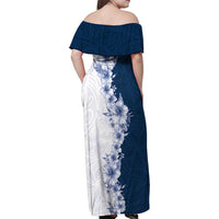 Hawaii Hibiscus Flowers Family Matching Off Shoulder Maxi Dress and Hawaiian Shirt Blue Polynesian Pattern
