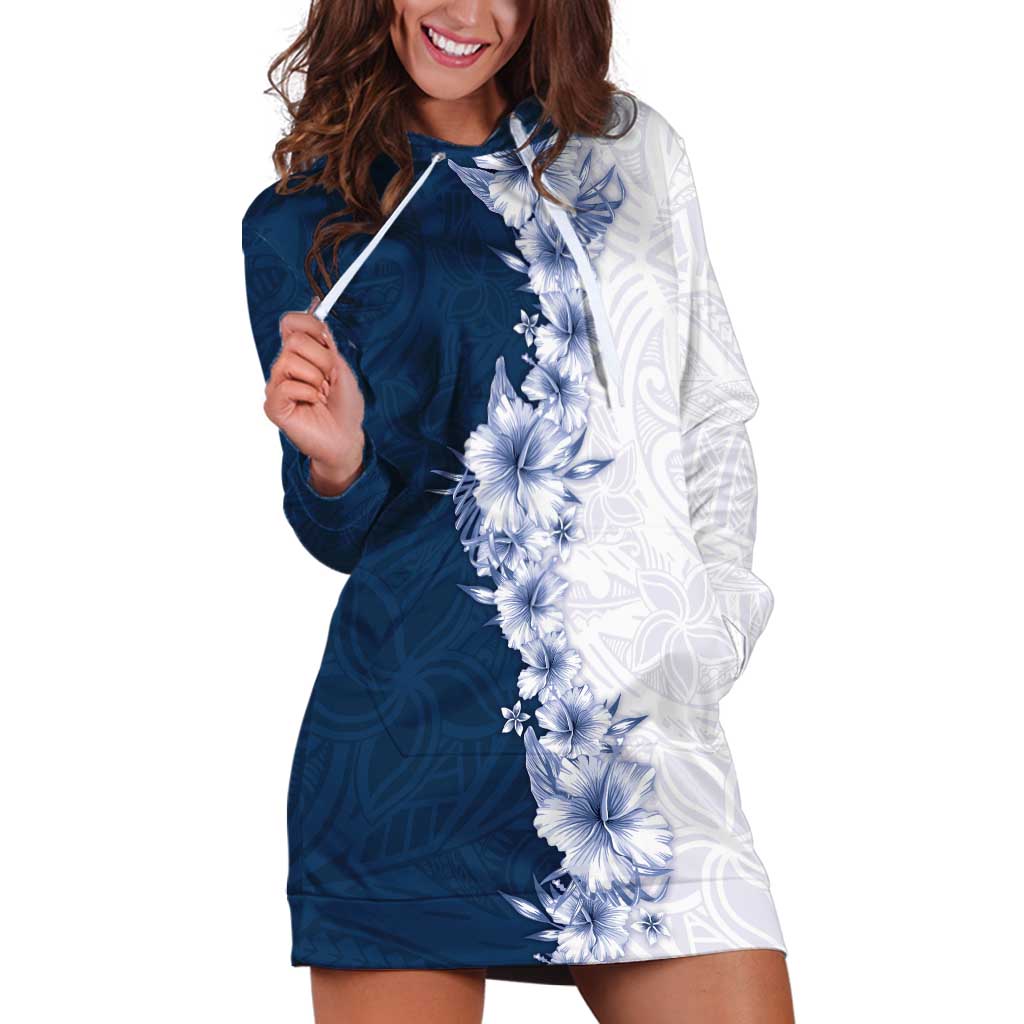 Hawaii Hibiscus Flowers Hoodie Dress Blue Polynesian Pattern LT05 Blue - Polynesian Pride